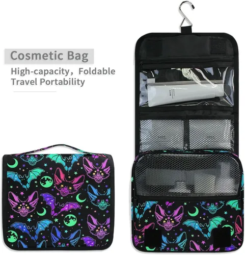 Vista 6 de MNSRUU Hanging Toiletry Bag Goth Bats Moons and Stars Travel Makeup bag for Toiletries Portable Travel Toiletry Organizer Cosmetic Bags with Hanging