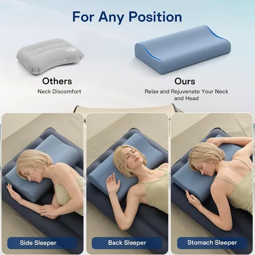Vista 13 de Almohadas de camping para dormir, almohada de viaje de espuma viscoelástica de 2 alturas, almohada de viaje pequeña para camping, senderismo