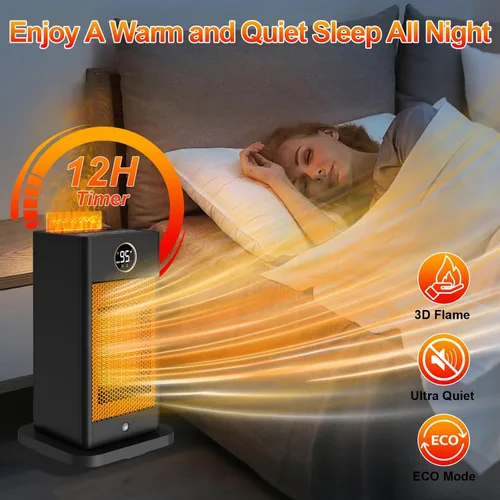 Vista 7 de Space Heater with Humidifier, 3-in-1 Space Heaters for Indoor Use with Motion Sensor/3D Flame Effect,1500W Portable Heater for Office/Bedroom/Garage