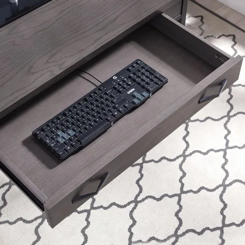 Vista 6 de Leick Home 23400 Chisel & Forge - Escritorio para computadora con cajón frontal para teclado, gris ahumado y negro mate