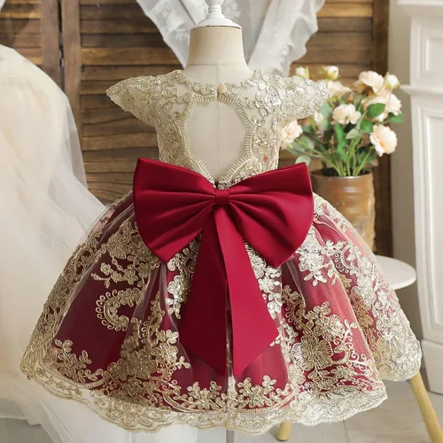 Vista 4 de TTYAOVO Vestido de flores para bebé, cumpleaños, princesa, fiesta, trajes de encaje 06 Borgoña-c