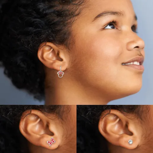 Vista 4 de Disney Minnie and Mickey Mouse Silver Plated Crystal Stud Earring Set 3 Pairs - Officially Licensed