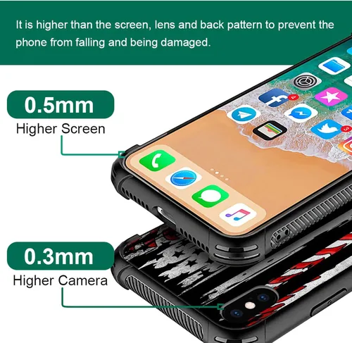 Vista 2 de Funda compatible con iPhone X/XS, diseño de bandera estadounidense de béisbol, TPU suave, a prueba de golpes, de vidrio templado, para iPhone X/XS