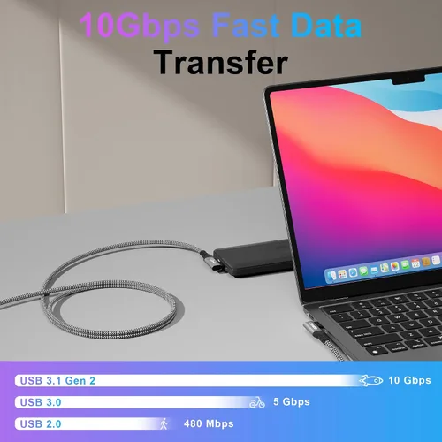 Vista 3 de Cable USB C a USB C de 100 W de 1 pie/12 pulgadas, velocidad de datos de 10