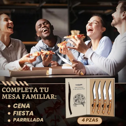 Vista 5 de Freelander Juego de 4 cuchillos para pizza con cuchillas afiladas de acero inoxidable, diseño forjado de espiga completa, mango ergonómico
