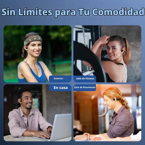 Vista 7 de vinamass Auriculares de oreja abierta, auriculares de conducción de aire Bluetooth 5.4, auriculares inalámbricos con cadena de baliza LED, tiempo