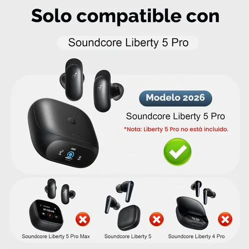 Vista 2 de Funda Anker Soundcore Liberty 5 Pro con 5 protectores de pantalla Negro