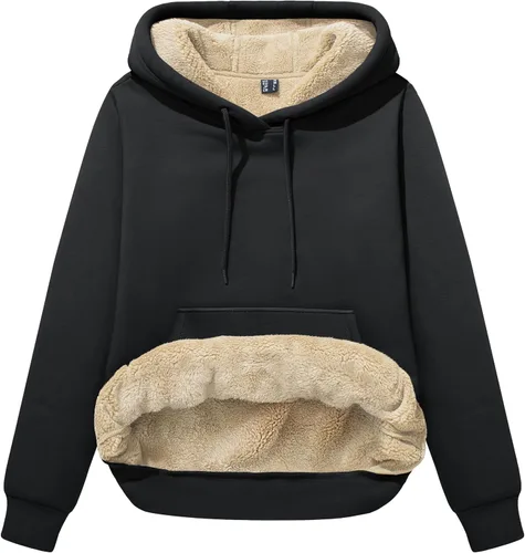 Vista 105 de MAGCOMSEN Sudaderas con capucha para mujer, con forro de sherpa, de vellón, para invierno, cálido, pesado, de algodón, con bolsillo