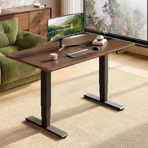 Vista 21 de SANODESK Escritorio de pie de madera maciza de caucho con motor dual 48"x24 Mesa natural + marco blanco