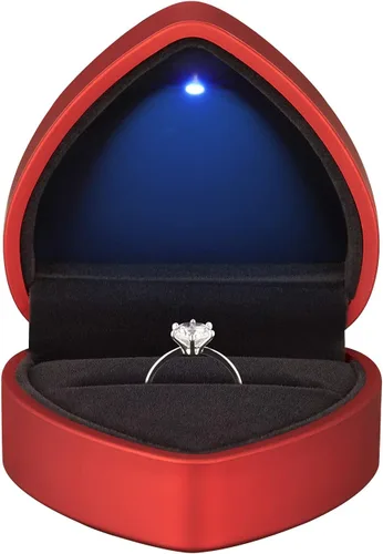 Vista 6 de LETURE Caja de regalo para anillos en forma de corazón con luz LED, joyero de terciopelo para aretes con luz, caja de exhibición de joyas para Negro