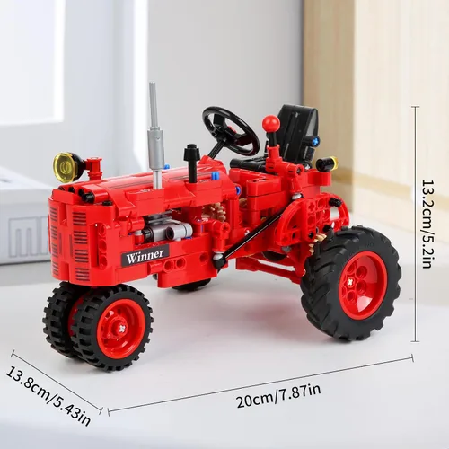 Vista 3 de Juego de bloques de construcción clásicos de tractor rojo 1/12, kit de construcción de tractor de granja para niños a partir de 6 años, kit