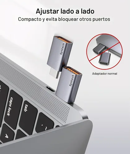 Vista 3 de Adaptador Syntech USB C a USB (paquete de 2), 10Gbps USB3.2 Gen 2 encajado lado a lado, adaptador tipo C macho a A 3.2 hembra compatible con iPhone