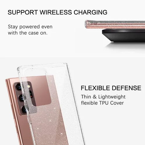 Vista 4 de BENTOBEN Funda para Note 20 Ultra, transparente con purpurina brillante, delgada, suave, TPU resistente, a prueba de golpes, funda protectora