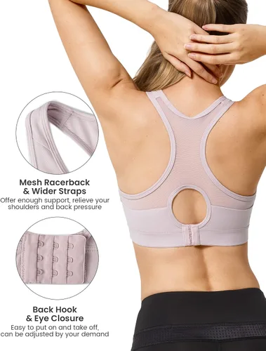 Vista 2 de Yvette Sujetadores deportivos de alto impacto para mujer, talla grande, espalda cruzada, entrenamiento, soporte medio, brasier deportivo