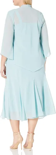 Vista 2 de R&M Richards Vestido tipo chaqueta de gasa con cuentas en talla grande para mujer
