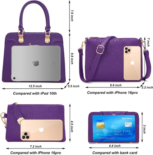 Vista 81 de Bolsos de mano de moda para mujer, bolsa de hombro, asa superior, bolsa de mano, juego de 4 piezas