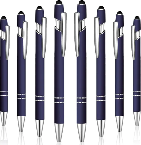 Vista 13 de 8 Pieces Ballpoint Pen with Stylus Tip Black Ink 2 in 1 Stylus Metal 1.0 mm Medium Point Smooth Pen Rainbow Colorful Rubberized Ballpoint for Touch