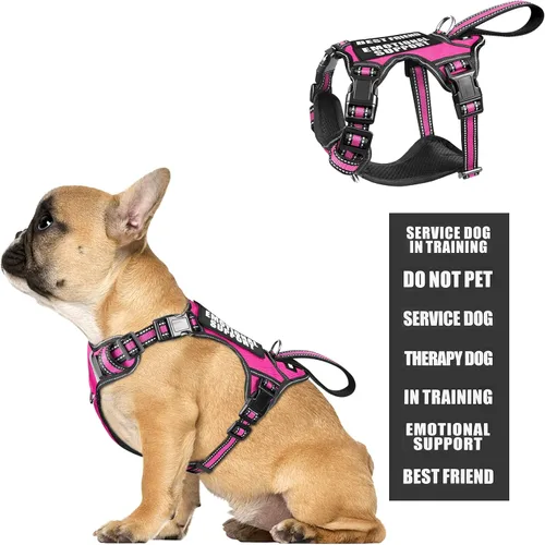 Vista 11 de Arnés para perro de servicio WINSEE sin tirones con 7 parches para perros, arnés reflectante para mascotas con asa acolchada y duradera
