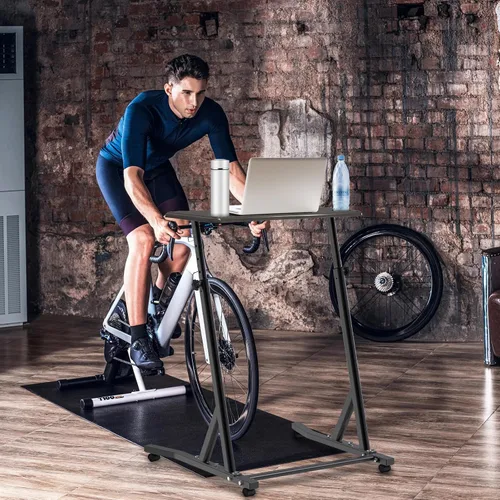 Vista 2 de SELEWARE Indoor Cycling Desk Height Adjustable Bike Desk Workstation Standing Desk Wooden Laptop Desk Portable Bike Trainer Fitness Desk with