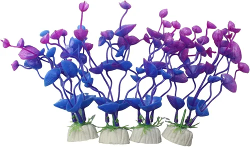 Vista 4 de 4 piezas de plantas de plástico artificiales verdes para pecera, decoración de acuario de peces