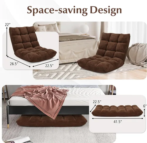 Vista 5 de BestComfort Silla de suelo con soporte de respaldo, sillas de juegos de suelo con 14 posiciones ajustables, cama acolchada, asiento plegable