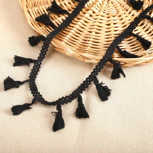 Vista 2 de Borla con flecos de 20 yardas, cinta de encaje de algodón para accesorios de costura, manualidades y decoración del hogar (negro)