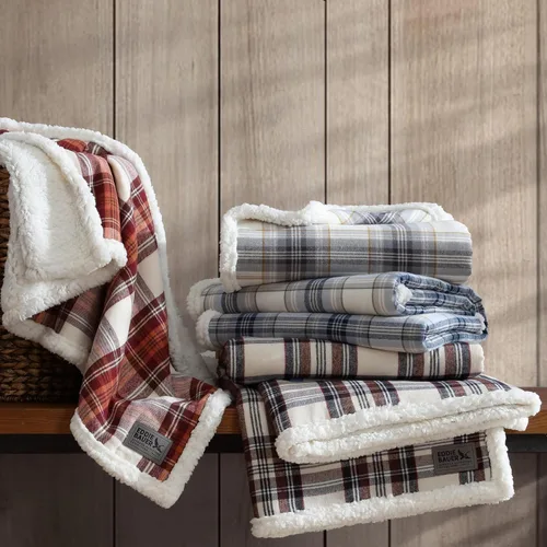 Vista 3 de Eddie Bauer - Manta, ropa de cama reversible de sherpa y forro polar cepillado súper suave, mantas de arrullo para sofá, ideal para descansar