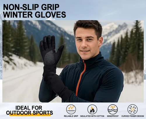 Vista 7 de Guantes de invierno para hombres y mujeres en clima frío, guantes térmicos con dedos para pantalla táctil, guantes cálidos resistentes al agua