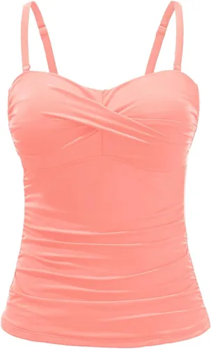 Vista 10 de Holipick Top de tankini para mujer con frente torcido, traje de baño bandeau, control de abdomen, traje de baño solo arriba, sin parte de abajo Negro