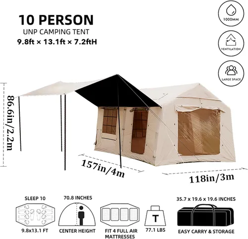 Vista 9 de SENLEETO Tiendas de campaña grandes inflables de 8/10/12 personas para acampar, tiendas de campaña hinchables de 4 estaciones con dosel/lona