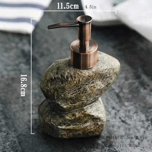 Vista 2 de Dispensador de jabón de baño creativo de cerámica retro piedra champú, dispensador de gel de ducha líquido, dispensador de jabón, botella