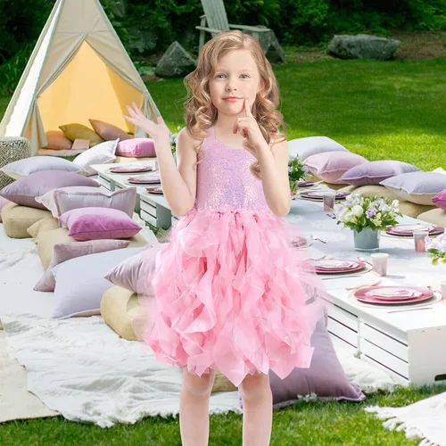 Vista 9 de Vestido tutú para niñas, vestido de tul con lentejuelas, vestido de princesa para niñas pequeñas, disfraz de fiesta de cumpleaños brillante