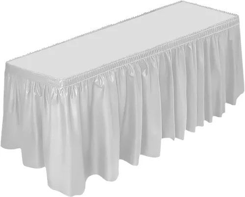Vista 11 de DecorRack Falda de mesa, 29 pulgadas x 14 pies, sin BPA, desechable, reutilizable, rectangular, color negro (paquete de 1)