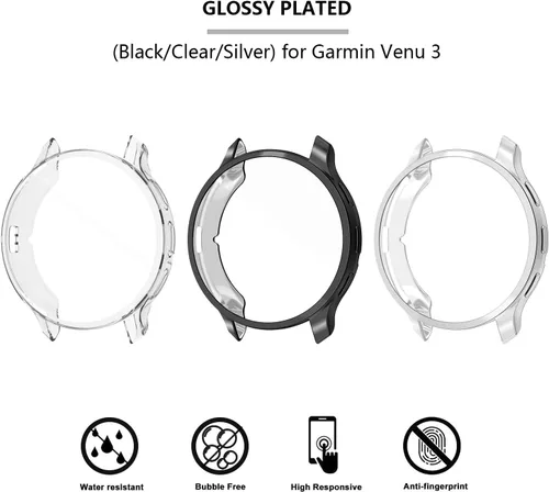 Vista 6 de Paquete de 3 protectores de pantalla compatibles con Garmin Venu 3, carcasa chapada en TPU suave, cubierta completa, compatible con Garmin Venu 3