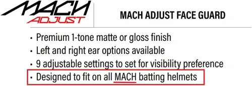 Vista 2 de Rawlings Protector Facial MACH Ajustable Pieza de Extensión Ajustable Se adapta a Cascos de la Serie Mach Brillo Opciones LHB y RHB