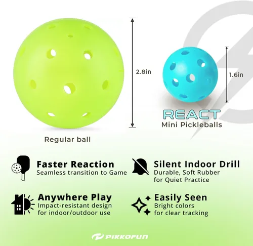 Vista 3 de PIKKOFUN React Mini Pickleball Balls - 5 Pack Quiet Training Balls for Improve Hand Speed, Paddle Control and Accuracy
