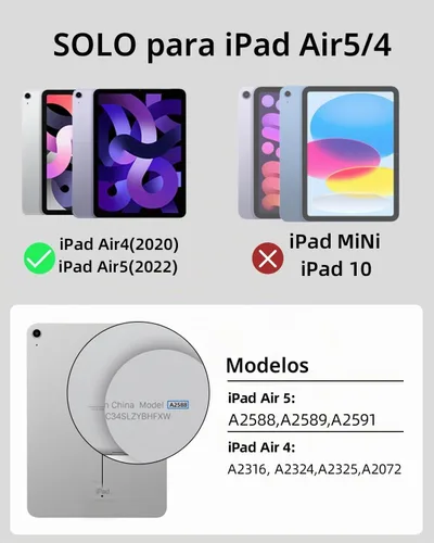 Vista 2 de Funda Magnética para iPad Air de 5ª Generación 2022 / Funda para iPad Air 4ª 2020 de Doble Capa con Folio Magnético, Ángulos Múltiples y Soporte