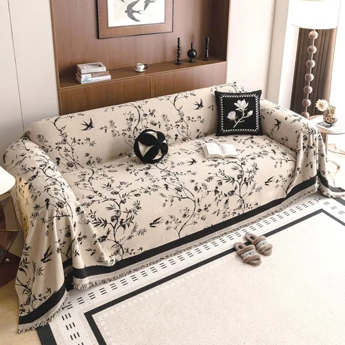Vista 12 de HANDONTIME Funda para sofá para perros lavable con estampado floral de pájaros para sofás y sillones, funda de sofá negra con flores de jacquard