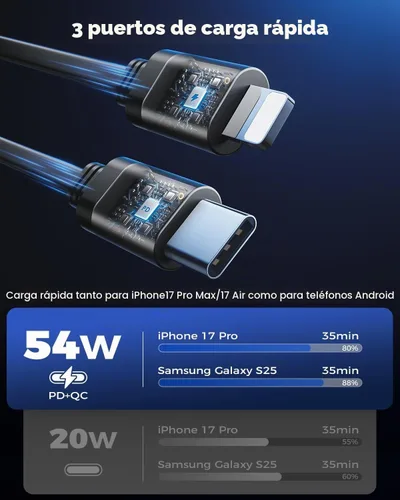 Vista 3 de SUPERONE Cargador retráctil para automóvil, pequeño cargador de automóvil para iPhone, cargador de teléfono para automóvil con USB C y cable Apple