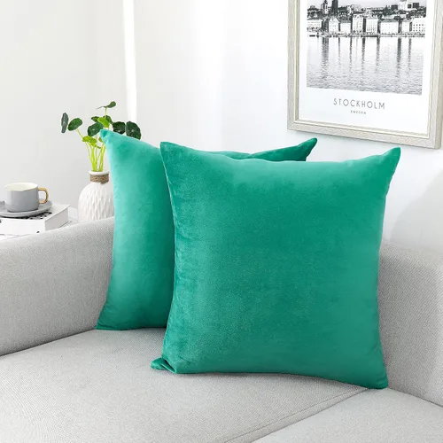 Vista 45 de NiNi ALL - Fundas de almohada decorativas de terciopelo 30x30 cm, paquete de 2 unidades, color azul bebé, suaves para sofá, dormitorio, sala
