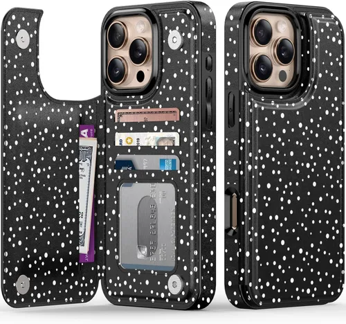 Vista 101 de LETO para iPhone 15 Pro Funda tipo cartera - Tapa tipo folio con patada - Diseños de moda - Tarjetero - Funda protectora para mujeres y niñas - 6.1
