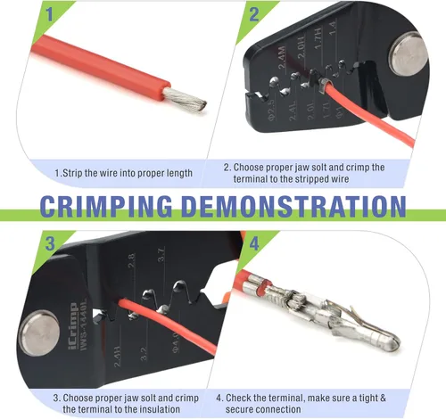 Vista 7 de iCrimp Crimpadora de barril abierto para clavijas JST Molex TE, AWG 28-14 sin trinquete Crimpadora de barril abierto sin trinquete para clavijas