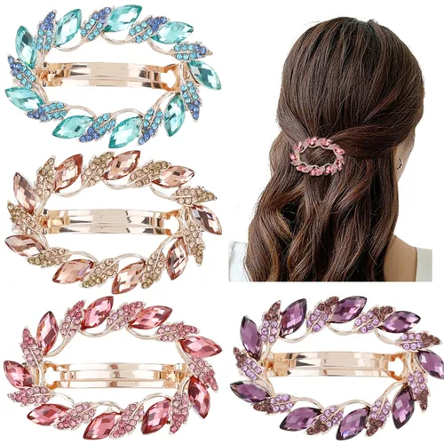Vista 10 de inSowni Paquete de 4 Pasadores de Cabello Franceses de Metal de Lujo con Purpurina Brillante, Gemas Enjoyadas, Cristales con Diamantes de Imitación