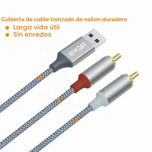 Vista 5 de DCHAV Cable adaptador de audio USB a RCA de 4 pies tipo A a 2 RCA macho 2RCA y divisor en Y, cable trenzado de nailon, interfaz rojo y blanco