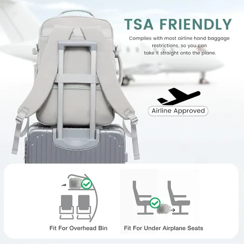 Vista 3 de LOVEVOOK Mochila de viaje grande de 40L para mujeres y hombres, mochila de mano aprobada por aerolíneas, Gris- verde, Mochila de viaje