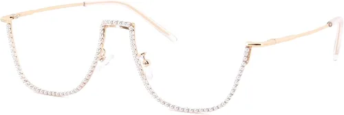 Vista 22 de Naimo Gafas de sol cristalinas brillantes de la mitad del marco de las gafas de sol del Rhinestone Marco de oro con diamantes de imitación