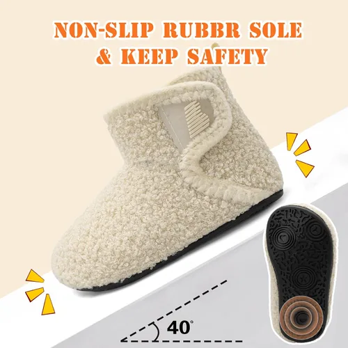 Vista 4 de BARERUN Pantuflas para niños y niñas, zapatos de casa para bebés, botines de invierno de felpa acogedora para niños, pantuflas cálidas y ligeras