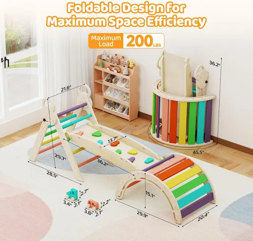 Vista 2 de Pikler Triangle Set, 7-in-1 Foldable Toddler Climbing Toys, Indoor Playground for Kids, Montessori Climbing Set Gift, Wooden Baby Jungle Gym, for