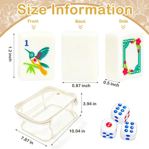 Vista 4 de Juego de 162 azulejos blancos americanos Mahjong y bolsa de almacenamiento