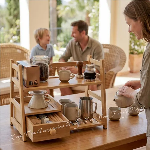 Vista 7 de Matcha Coffee Tea Station con cajón y soporte para bolsitas de té Madera